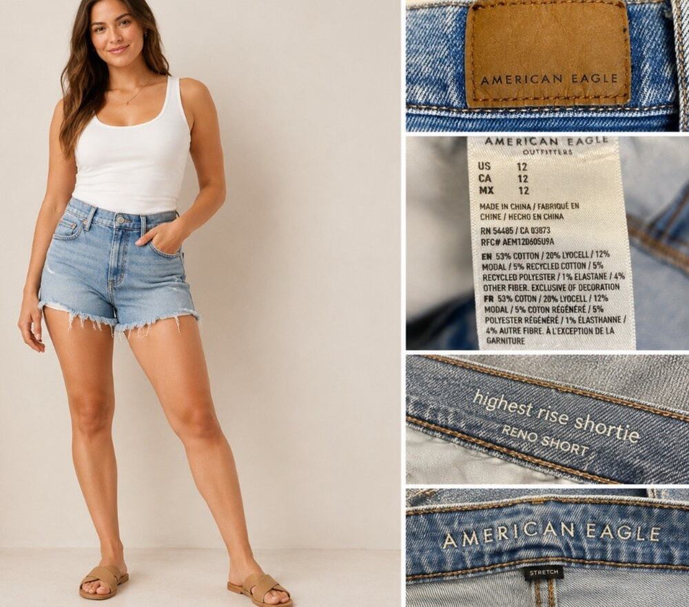 American Eagle Women's Highest Rise Boyfriend Shorts Size 12 Light Wash Denim